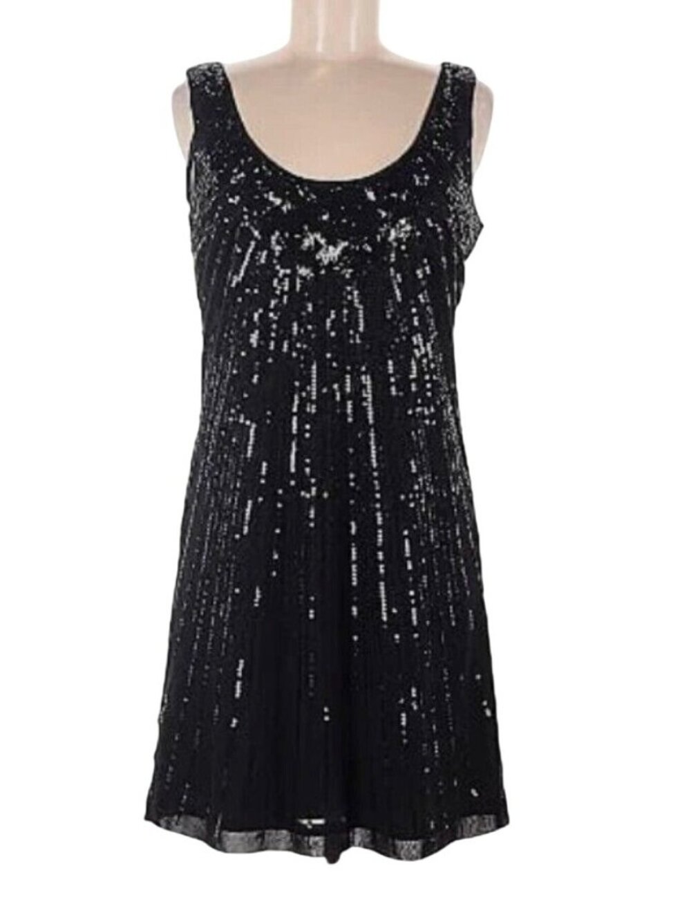 WHBM Women L Black Sequin Sexy Preppy Sleeveless Cocktail Party Tank Dress NWT